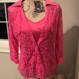 Pink lacy blouse with under cami! NWOT!